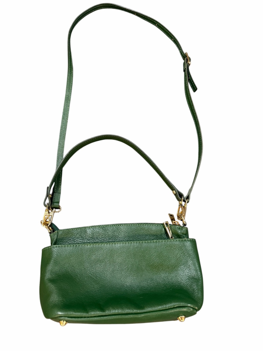 Divina Firenze Green Leather Crossbody Satchel Bag Italy Gold Hardware